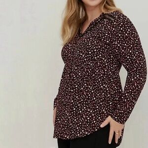 Torrid Emma Button Down Shirt Size 0 0X Stars Hearts Crochet Lace Slub Tunic Top
